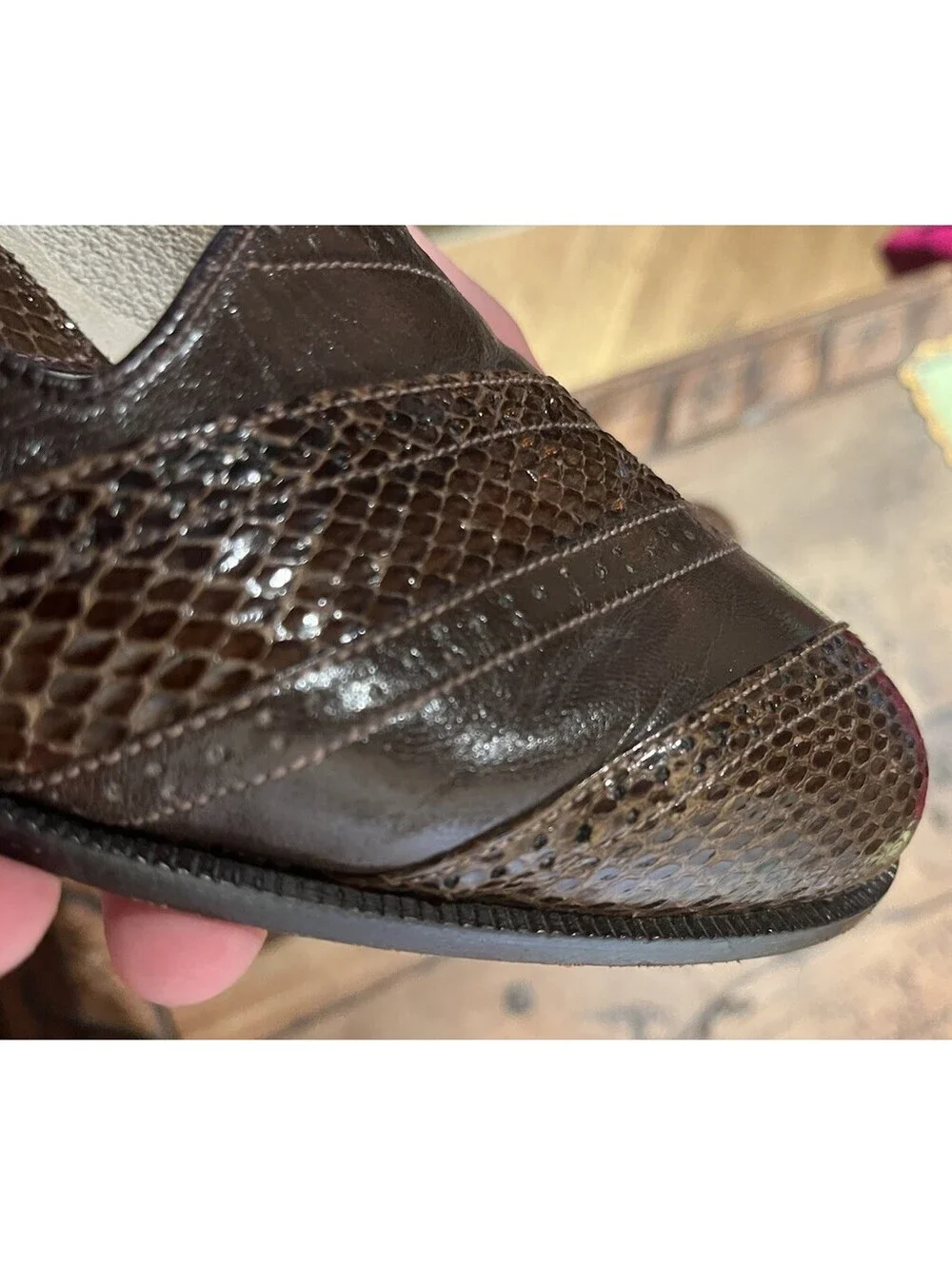 Ennegi Men's 8.5 Brown Genuine Lizard Leather Dress Loafers